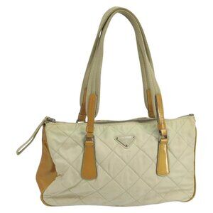 PRADA Shoulder Bag Nylon Beige Silver Auth 98297